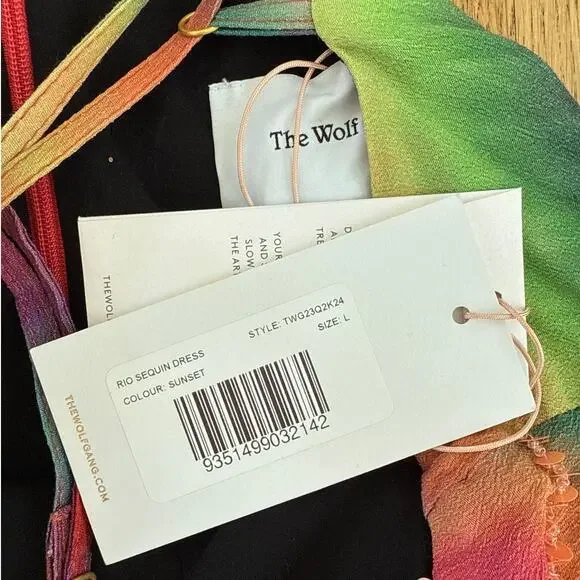 The Wolf Gang Sequin Mini Dress Rio Size L Orange Green Multicolor Sunset - Picture 4 of 5